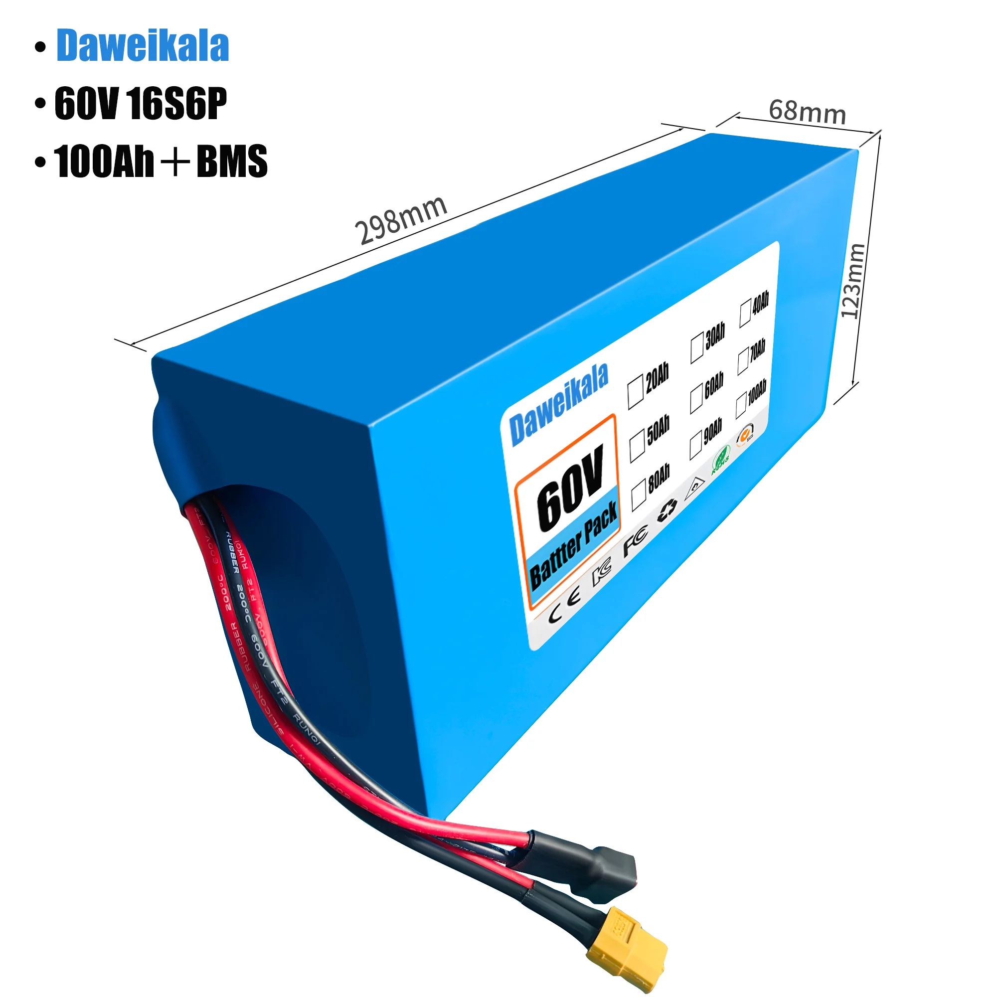 60V 50Ah Electric Scooter Battery - 60V 100Ah 16S6P ebike battery 18650